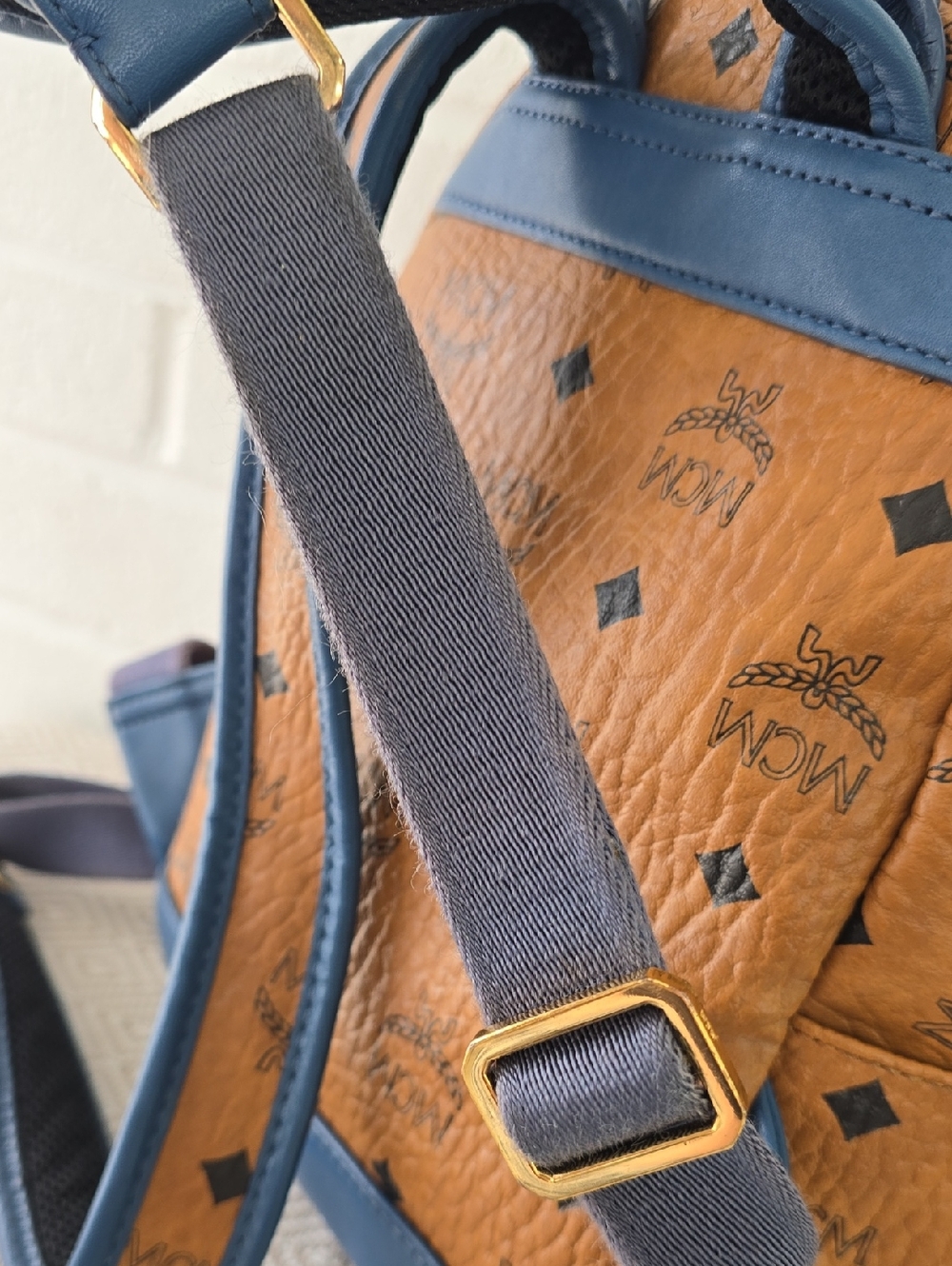 MCM Visetos Monogram Mini Stark Backpack Cognac Blue - Picture 9 of 16